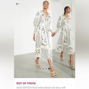 ASOS Embroidered Cream Dolman Sleeve MIDI Dress